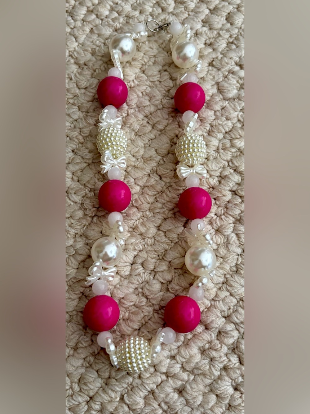 Hot Pink and Pearl Beaded Statement Necklace